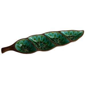 Vintage Treasure Craft Green Glazed Pea Pod Split Serving Dish USA
